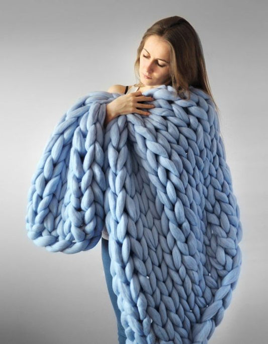 Hand woven soft chenille blanket