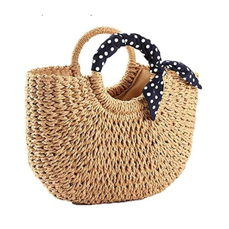 Art Rattan Retro Woven Bag Women's Simple Handbag Travel Vacation Beach Bag