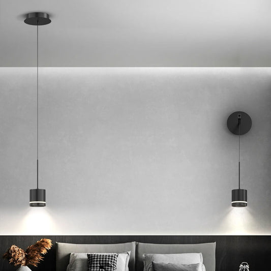 A wall mounted and ceiling mounted Modern Black Pendant light in an indoor setting