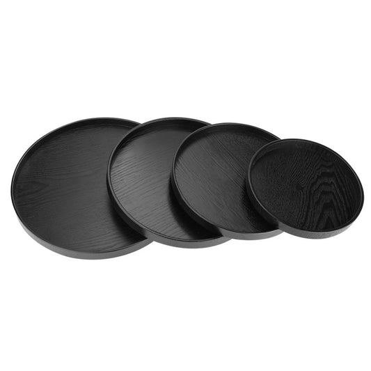 Round Wooden Black Lacquer Tray